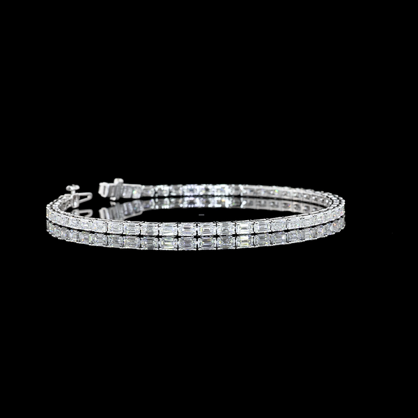 Lab-Grown 5.22 Carat Emerald F-VS2 Diamond 14K White Gold Tennis Bracelet