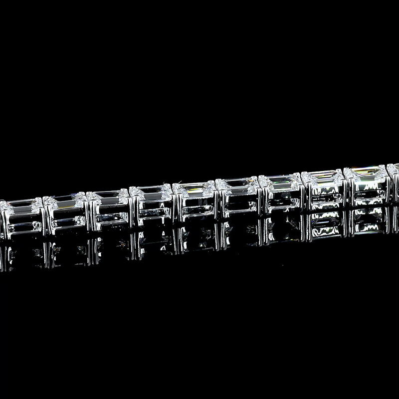 Lab-Grown 5.24 Carat Emerald E-VS1 Diamond 14K White Gold Tennis Bracelet