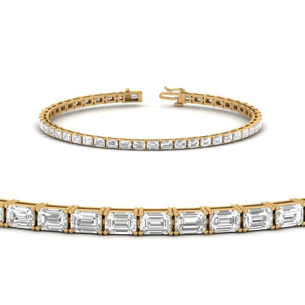 Lab-Grown 4.93 Carat Emerald F-VS2 Diamond 14K Yellow Gold Tennis Bracelet