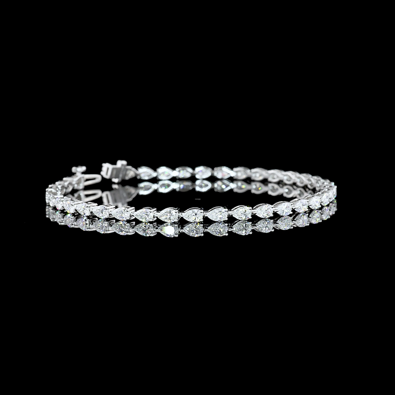 Lab-Grown 4.07 Carat Pear E-VS Diamond 14K White Gold Tennis Bracelet