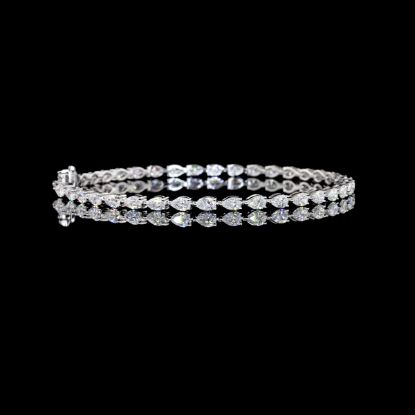 Lab-Grown 4.00 Carat Pear E-VS Diamond 14K White Gold Tennis Bracelet