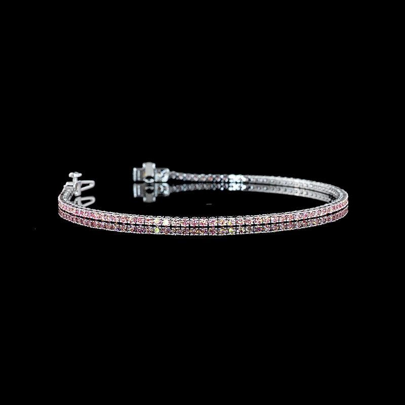 Lab-Grown 1.56 Carat Round Fancy Vivid Pink-VS2 Diamond 14K White Gold Tennis Bracelet