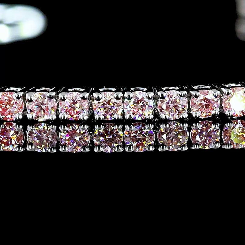 Lab-Grown 1.56 Carat Round Fancy Vivid Pink-VS2 Diamond 14K White Gold Tennis Bracelet