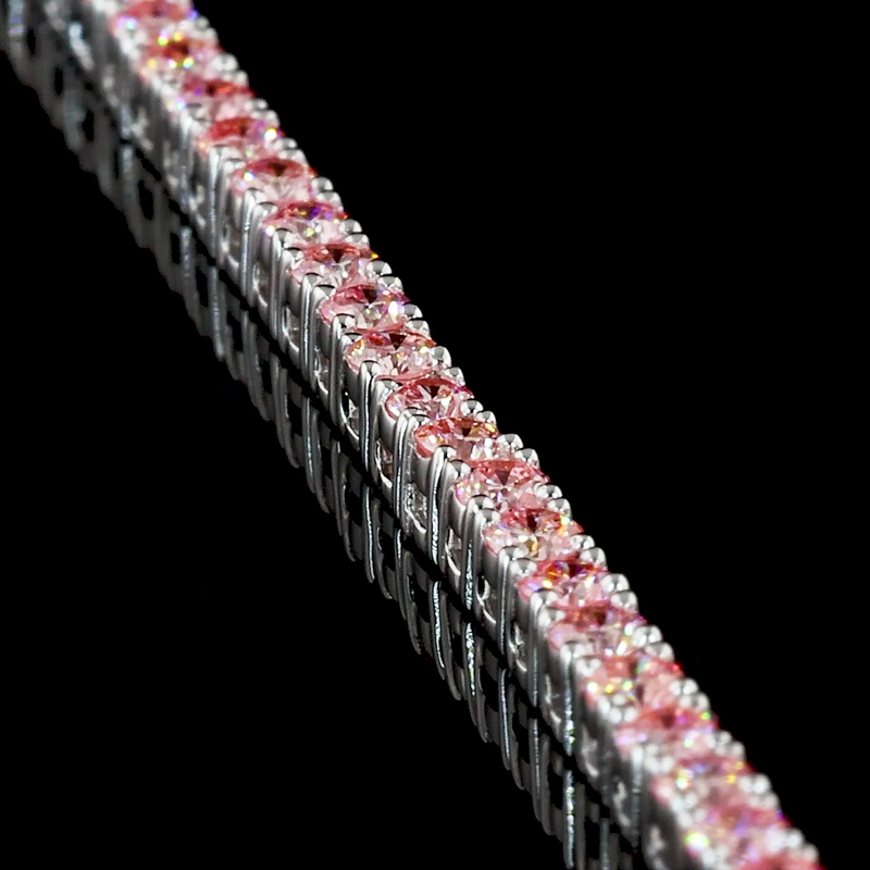 Lab-Grown 1.56 Carat Round Fancy Vivid Pink-VS2 Diamond 14K White Gold Tennis Bracelet