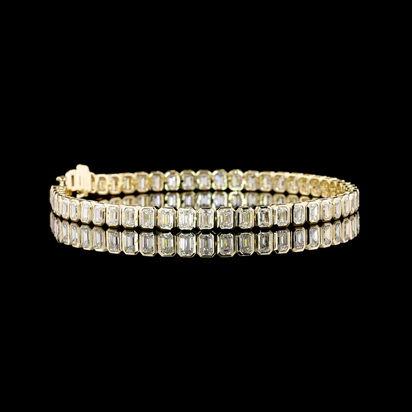 Lab-Grown 7.20 Carat Emerald E-VS Diamond 14K Yellow Gold Tennis Bracelet