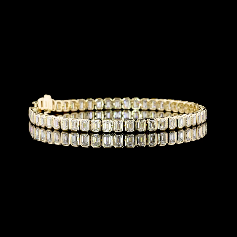 Lab-Grown 7.20 Carat Emerald E-VS Diamond 14K Yellow Gold Tennis Bracelet