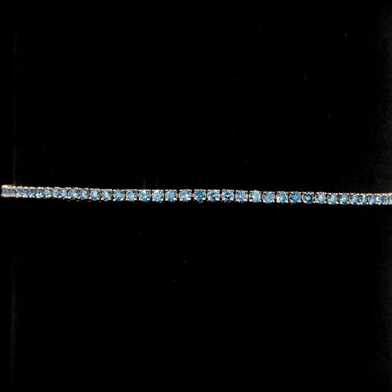 Lab-Grown 1.49 Carat Round Fancy Vivid Blue-VS1 Diamond 14K White Gold Tennis Bracelet