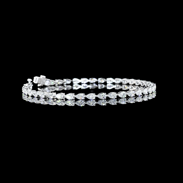 Lab-Grown 3.83 Carat Pear E-VS1 Diamond 14K White Gold Tennis Bracelet