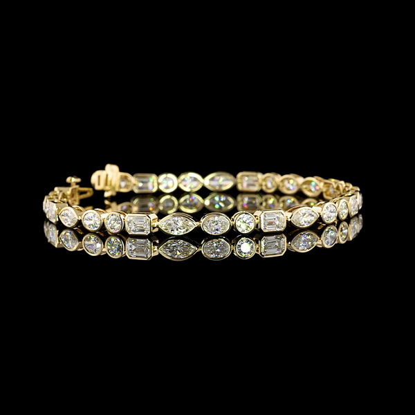 Lab-Grown 7.14 Carat MIX E-VS Diamond 14K Yellow Gold Tennis Bracelet
