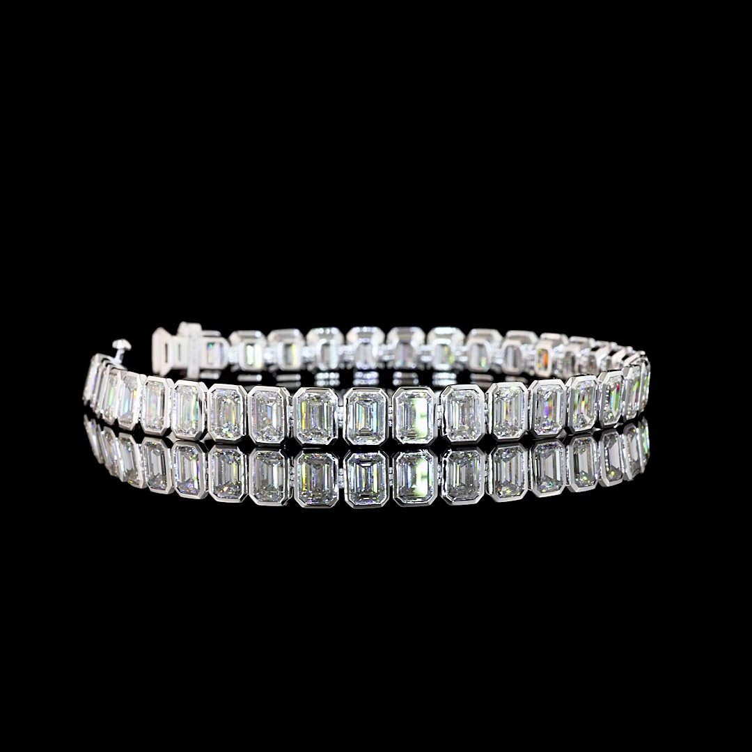 Lab-Grown 18.3 Carat Emerald E-VS Diamond 14K White Gold Tennis Bracelet