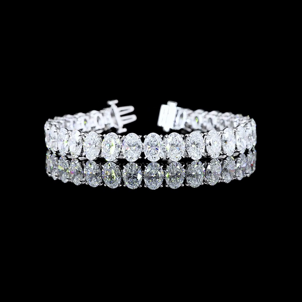 Lab-Grown 31.03 Carat Oval E-VS Diamond 14K White Gold Tennis Bracelet