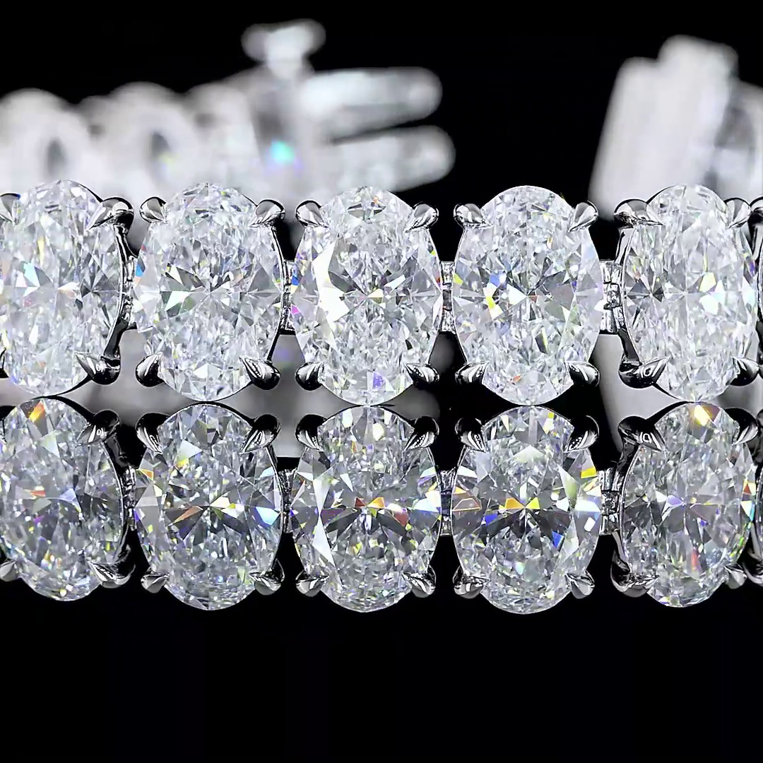 Lab-Grown 31.03 Carat Oval E-VS Diamond 14K White Gold Tennis Bracelet