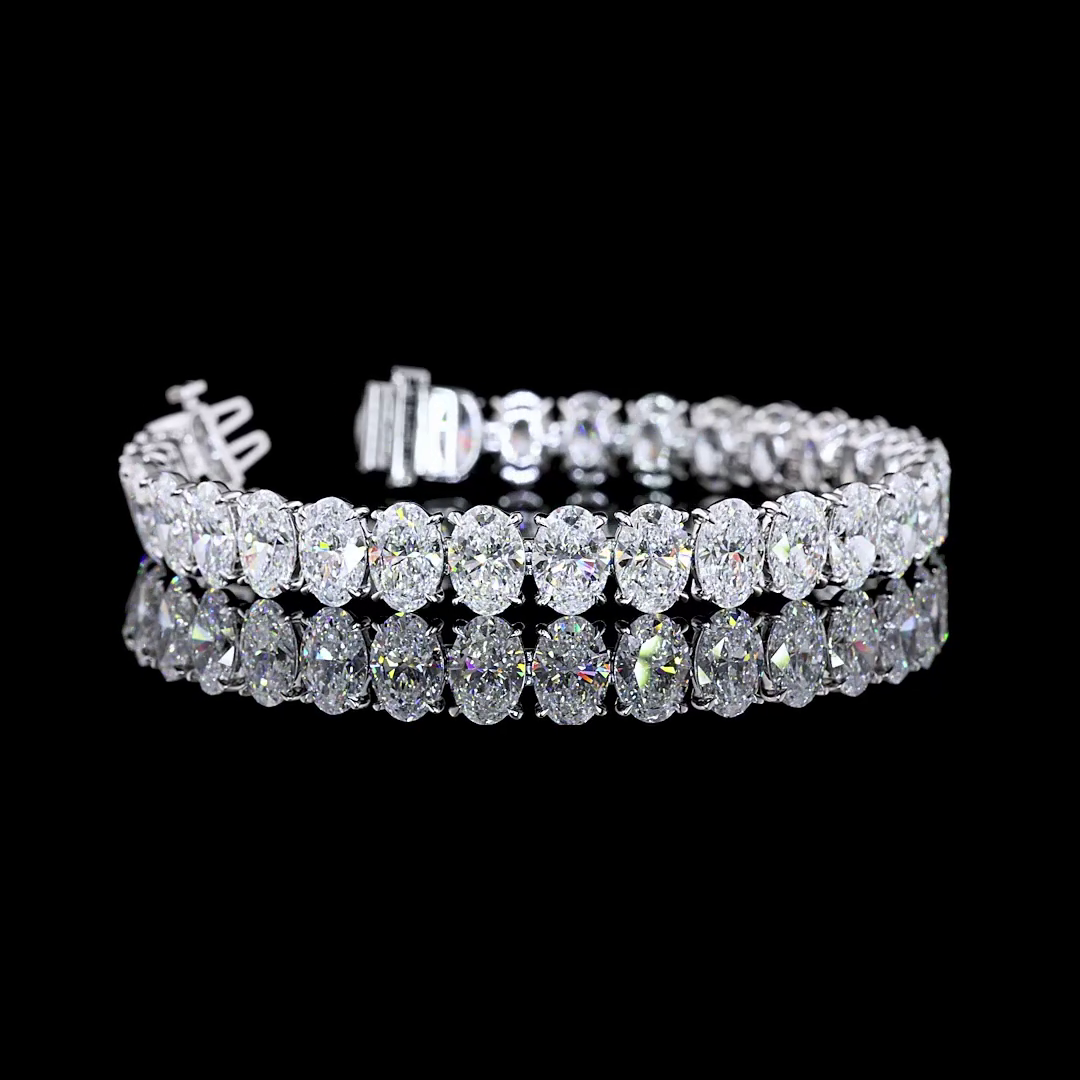 Lab-Grown 31.09 Carat Oval E-VS Diamond 14K White Gold Tennis Bracelet