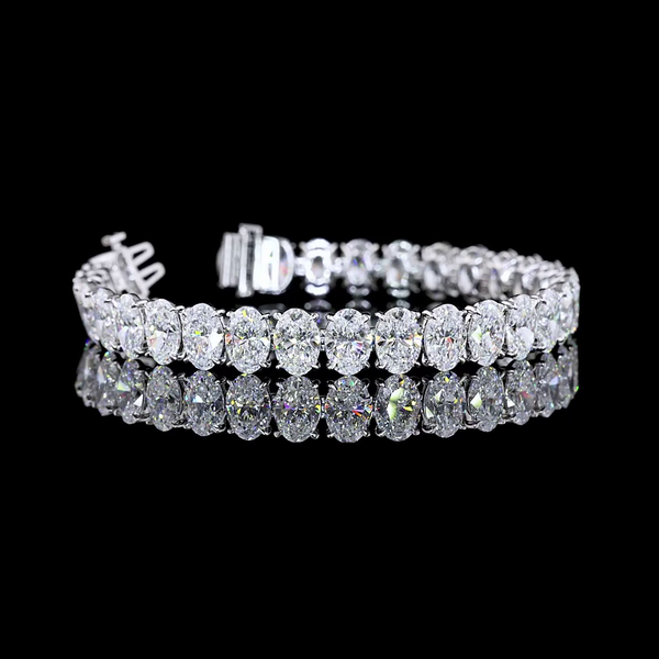 Lab-Grown 31.09 Carat Oval E-VS Diamond 14K White Gold Tennis Bracelet