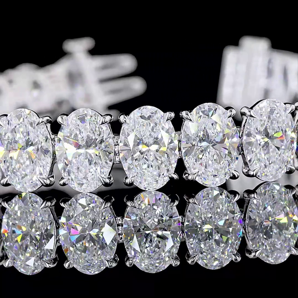 Lab-Grown 31.09 Carat Oval E-VS Diamond 14K White Gold Tennis Bracelet