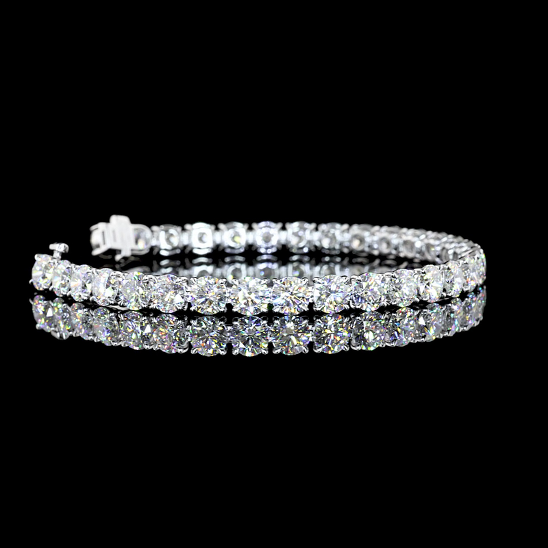 Lab-Grown 15.99 Carat Round E-VS Diamond 14K White Gold Tennis Bracelet