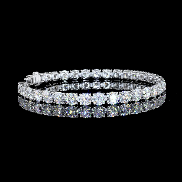 Lab-Grown 15.7 Carat Round E-VS Diamond 14K White Gold Tennis Bracelet