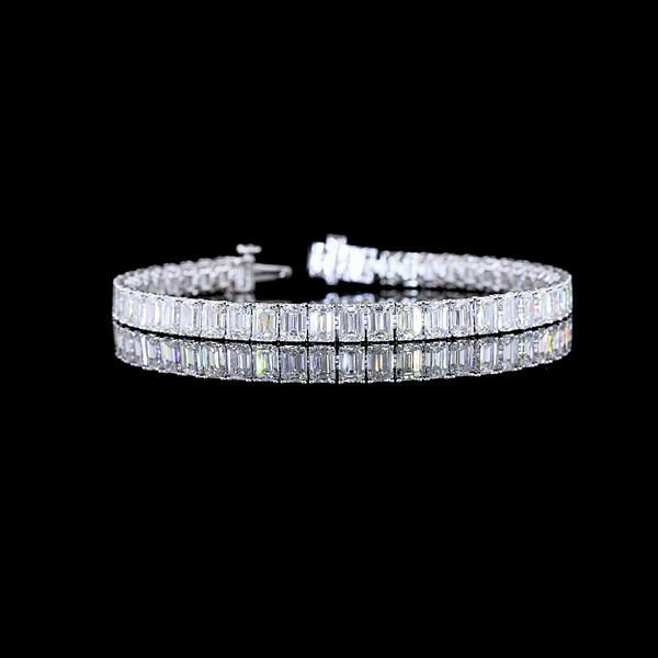 Lab-Grown 16.11 Carat Emerald E-VS Diamond 14K White Gold Tennis Bracelet