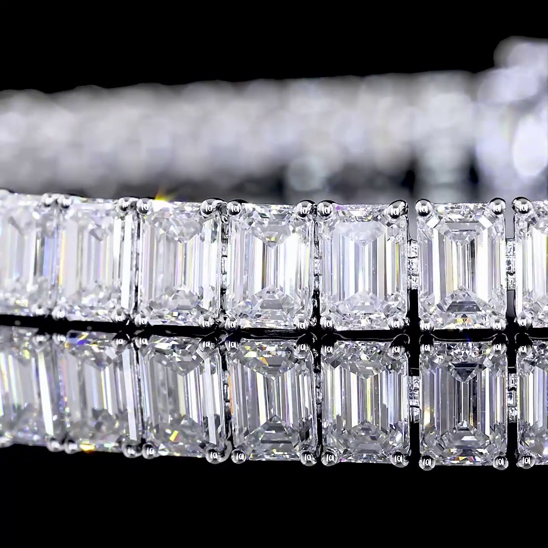 Lab-Grown 16.11 Carat Emerald E-VS Diamond 14K White Gold Tennis Bracelet