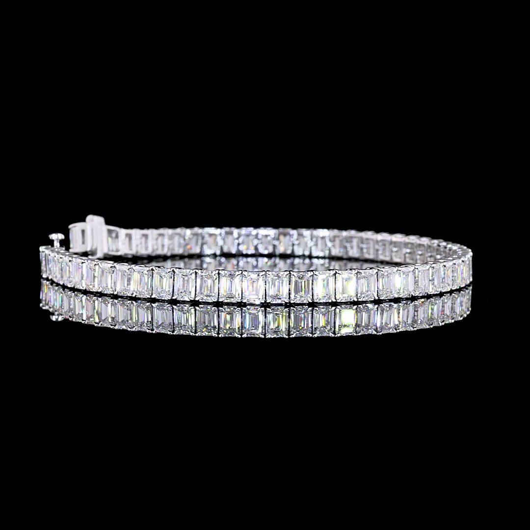 Lab-Grown 12.16 Carat Emerald E-VS Diamond 14K White Gold Tennis Bracelet