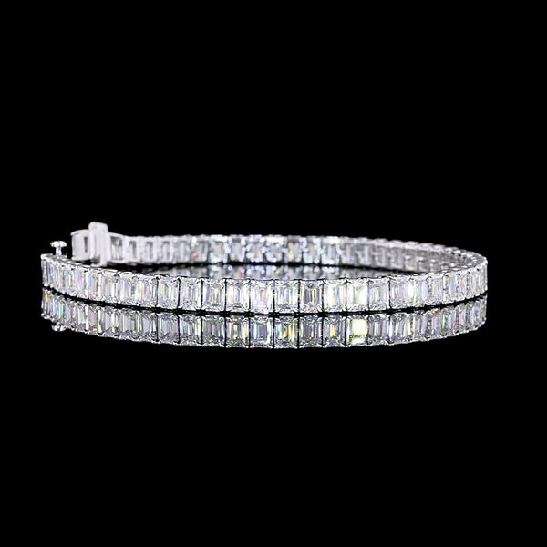 Lab-Grown 12.16 Carat Emerald E-VS Diamond 14K White Gold Tennis Bracelet