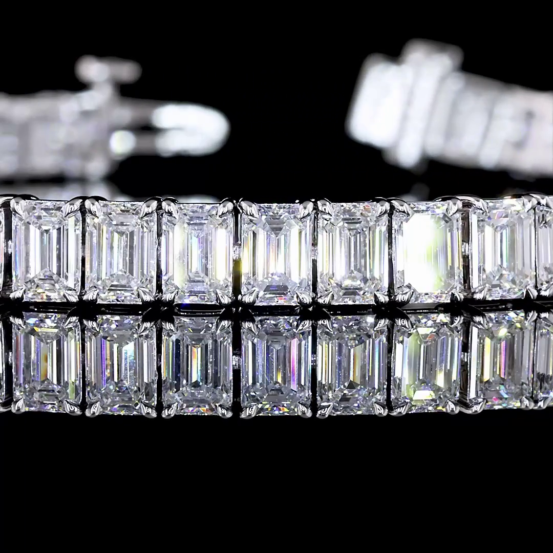 Lab-Grown 12.16 Carat Emerald E-F-VS Diamond 14K White Gold Tennis Bracelet