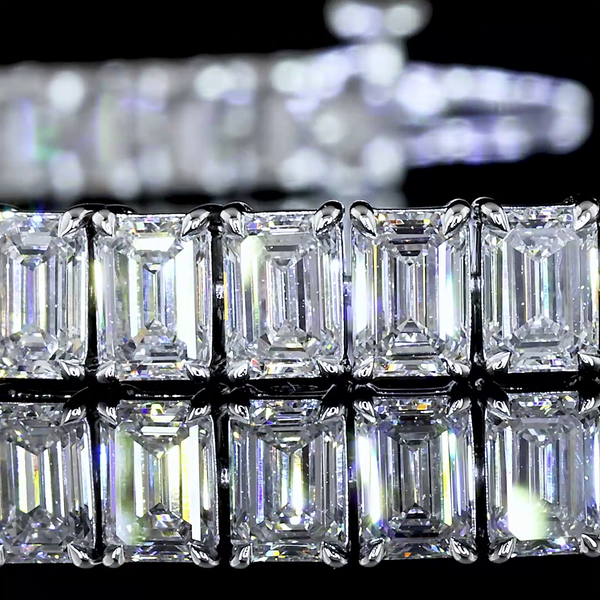Lab-Grown 12.37 Carat Emerald E-VS Diamond 14K White Gold Tennis Bracelet