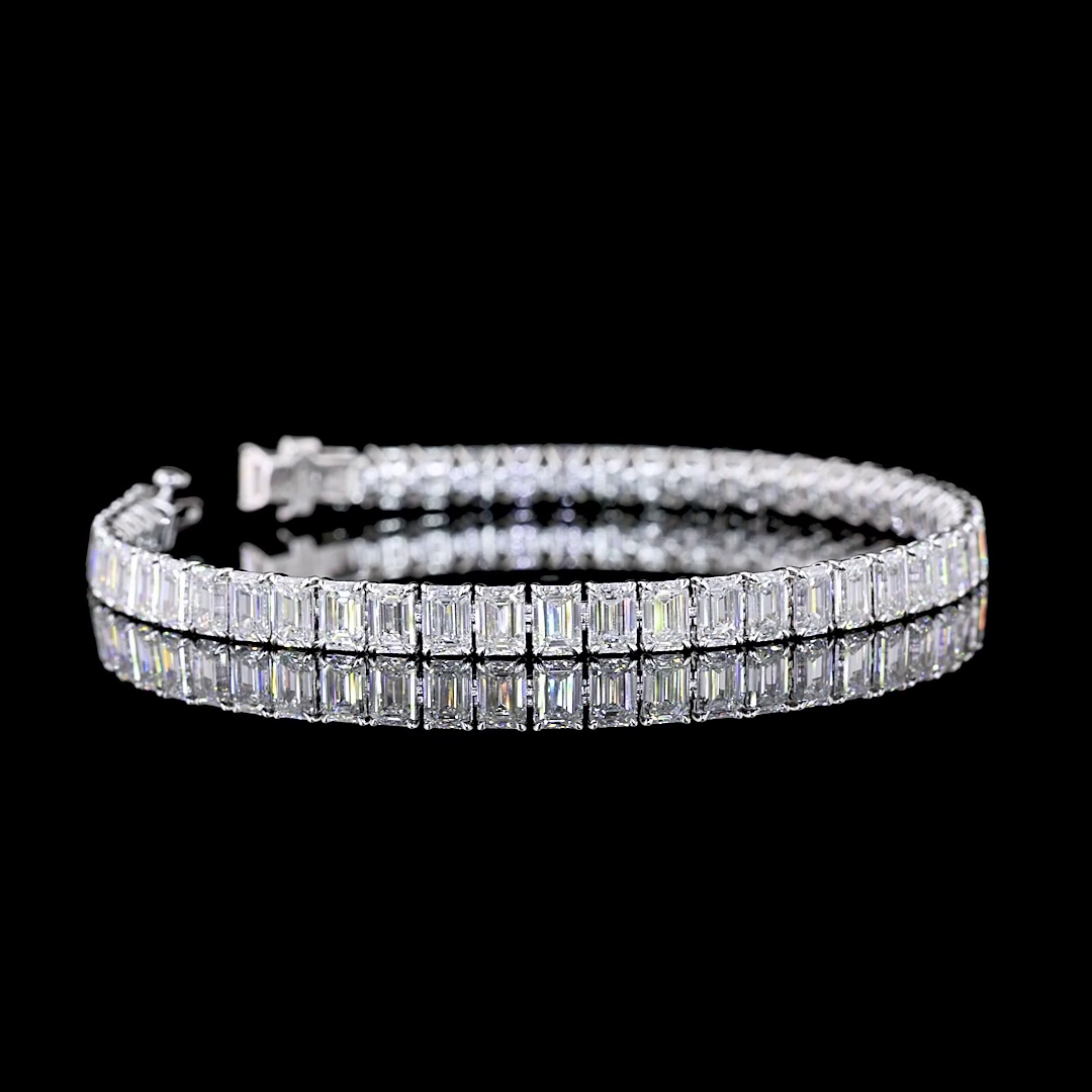 Lab-Grown 13.58 Carat Emerald E-VS Diamond 14K White Gold Tennis Bracelet