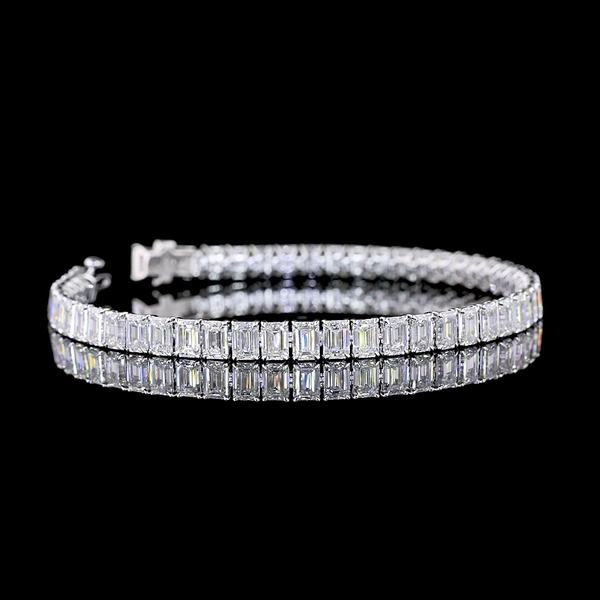 Lab-Grown 13.58 Carat Emerald E-VS Diamond 14K White Gold Tennis Bracelet