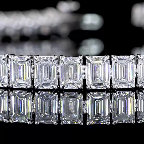Lab-Grown 13.58 Carat Emerald E-VS Diamond 14K White Gold Tennis Bracelet