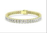 Lab-Grown 4.77 Carat Emerald F-VS2 Diamond 14K Yellow Gold Tennis Bracelet