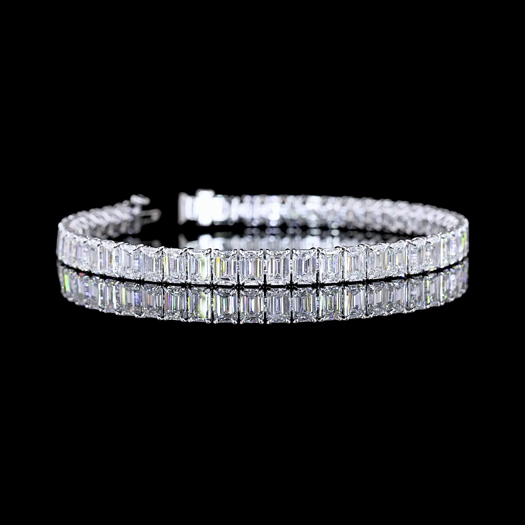 Lab-Grown 16.14 Carat Emerald E-VS Diamond 14K White Gold Tennis Bracelet