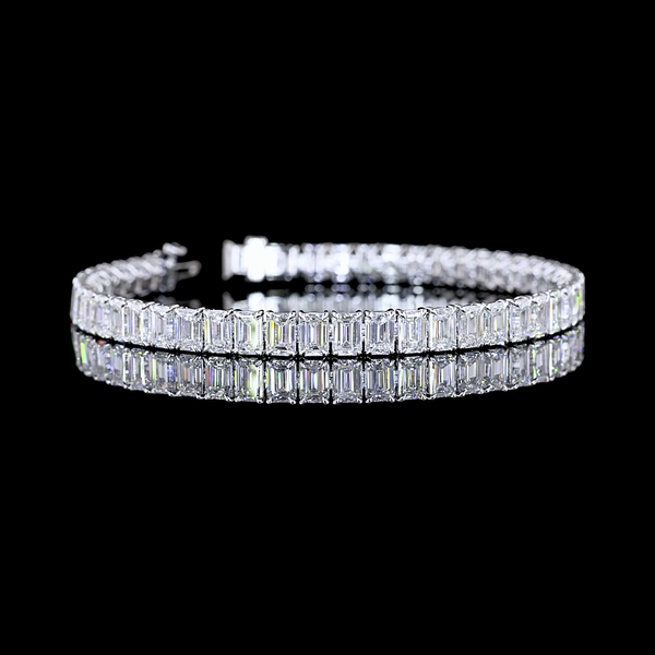 Lab-Grown 16.14 Carat Emerald E-VS Diamond 14K White Gold Tennis Bracelet