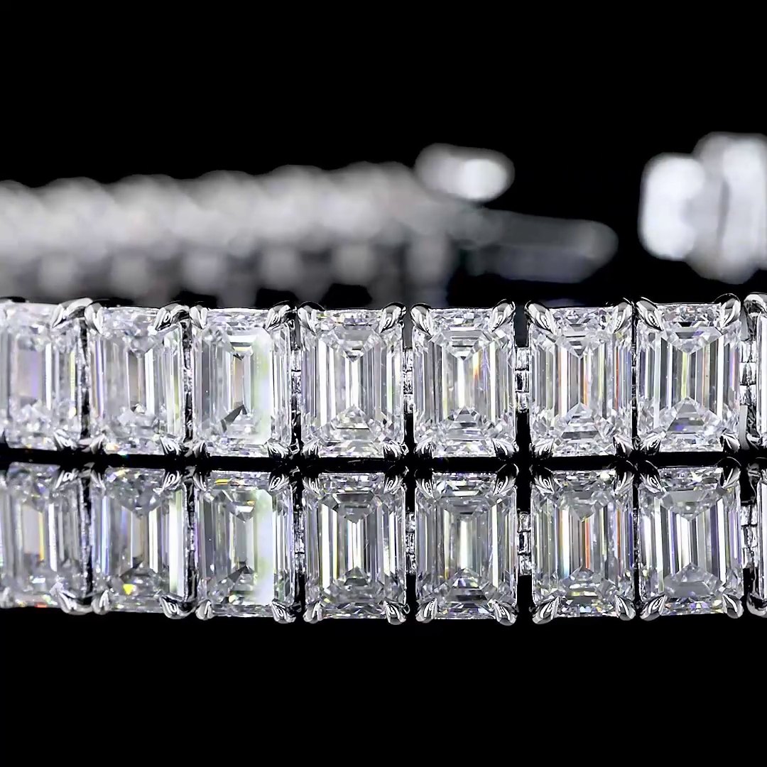 Lab-Grown 16.14 Carat Emerald E-VS Diamond 14K White Gold Tennis Bracelet