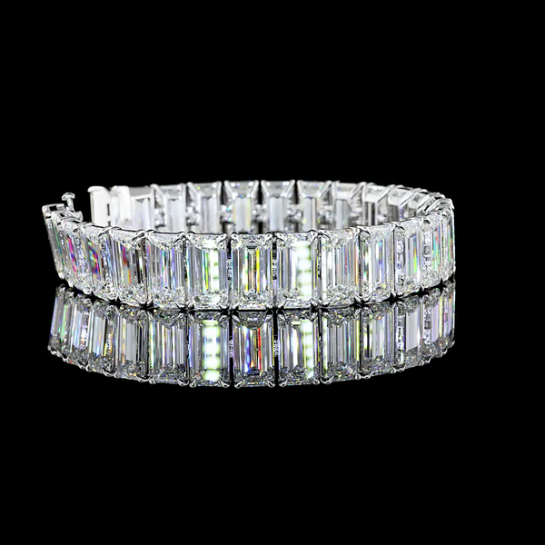 Lab-Grown 83.21 Carat Emerald E-VS1 Diamond 14K White Gold Tennis Bracelet