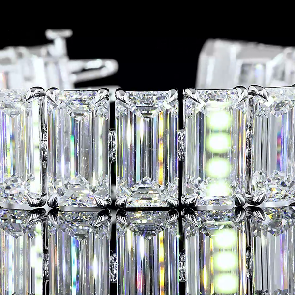 Lab-Grown 83.21 Carat Emerald E-VS1 Diamond 14K White Gold Tennis Bracelet