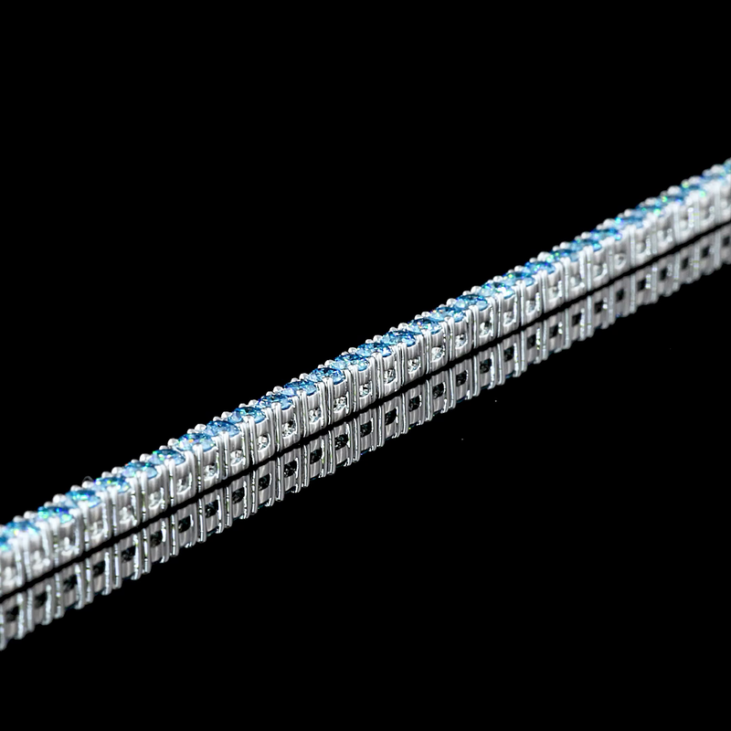 Lab-Grown 1.49 Carat Round Fancy Vivid Blue-VS1 Diamond 14K White Gold Tennis Bracelet