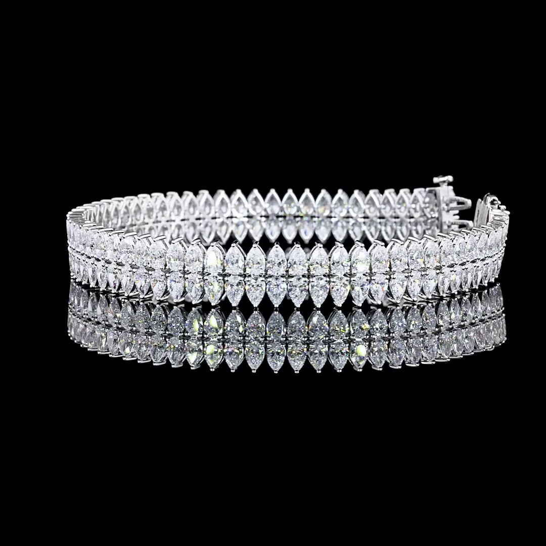Lab-Grown 13.58 Carat Pear E-F-VS Diamond 14K White Gold Tennis Bracelet