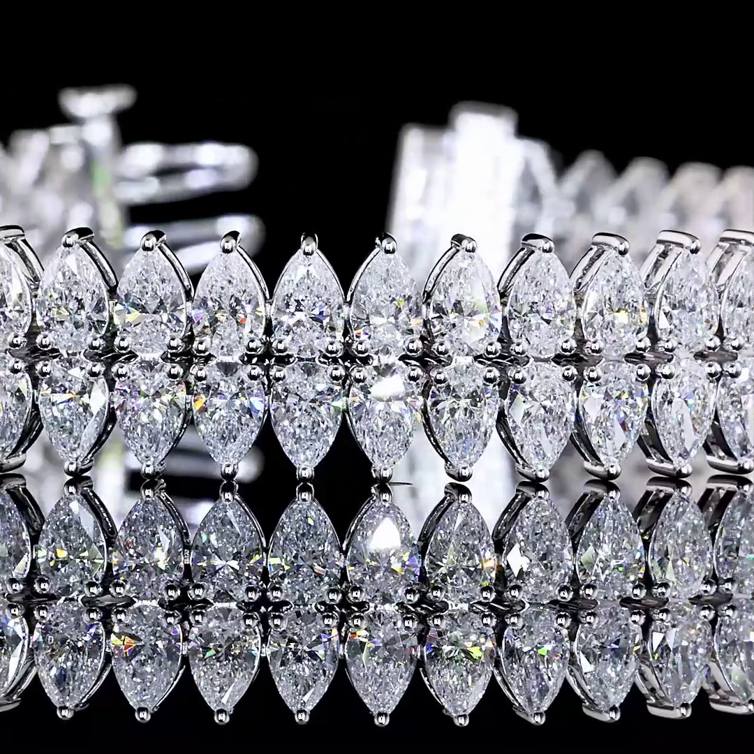 Lab-Grown 13.58 Carat Pear E-F-VS Diamond 14K White Gold Tennis Bracelet