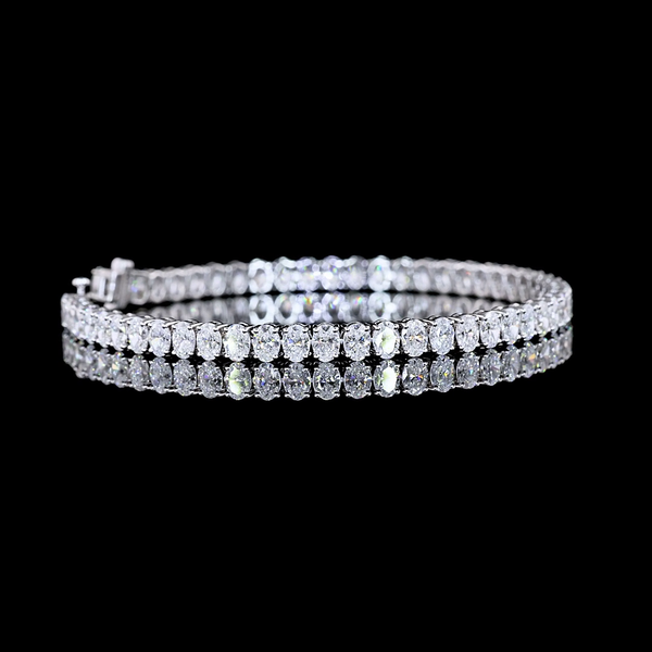 Lab-Grown 8.74 Carat Oval E-VS Diamond 14K White Gold Tennis Bracelet