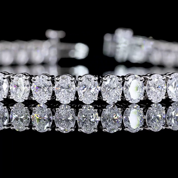 Lab-Grown 8.87 Carat Oval E-VS Diamond 14K White Gold Tennis Bracelet