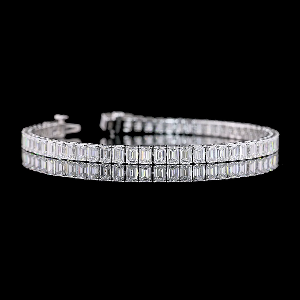 Lab-Grown 10.28 Carat Emerald E-VS Diamond 14K White Gold Tennis Bracelet