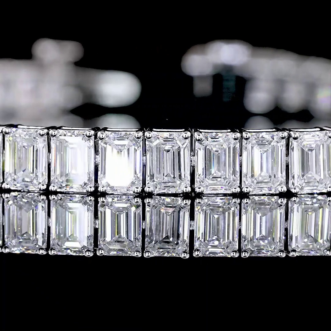Lab-Grown 10.28 Carat Emerald E-VS Diamond 14K White Gold Tennis Bracelet