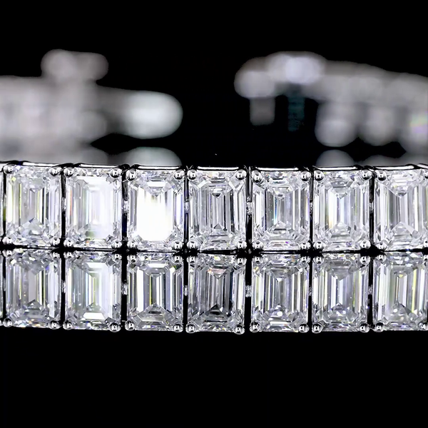 Lab-Grown 10.28 Carat Emerald E-VS Diamond 14K White Gold Tennis Bracelet