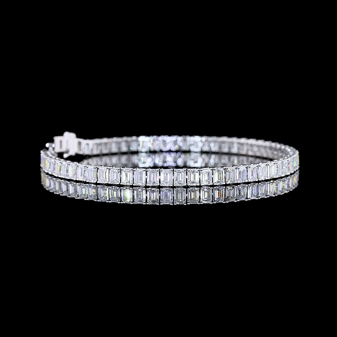 Lab-Grown 9.89 Carat Emerald E-VS Diamond 14K White Gold Tennis Bracelet