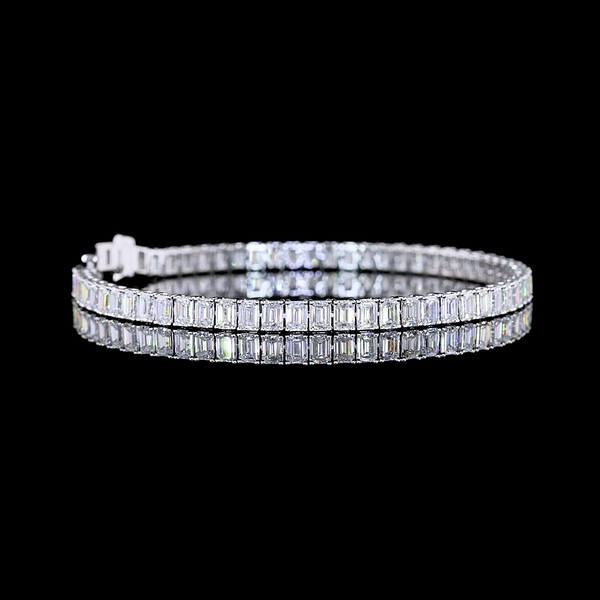 Lab-Grown 9.89 Carat Emerald E-VS Diamond 14K White Gold Tennis Bracelet