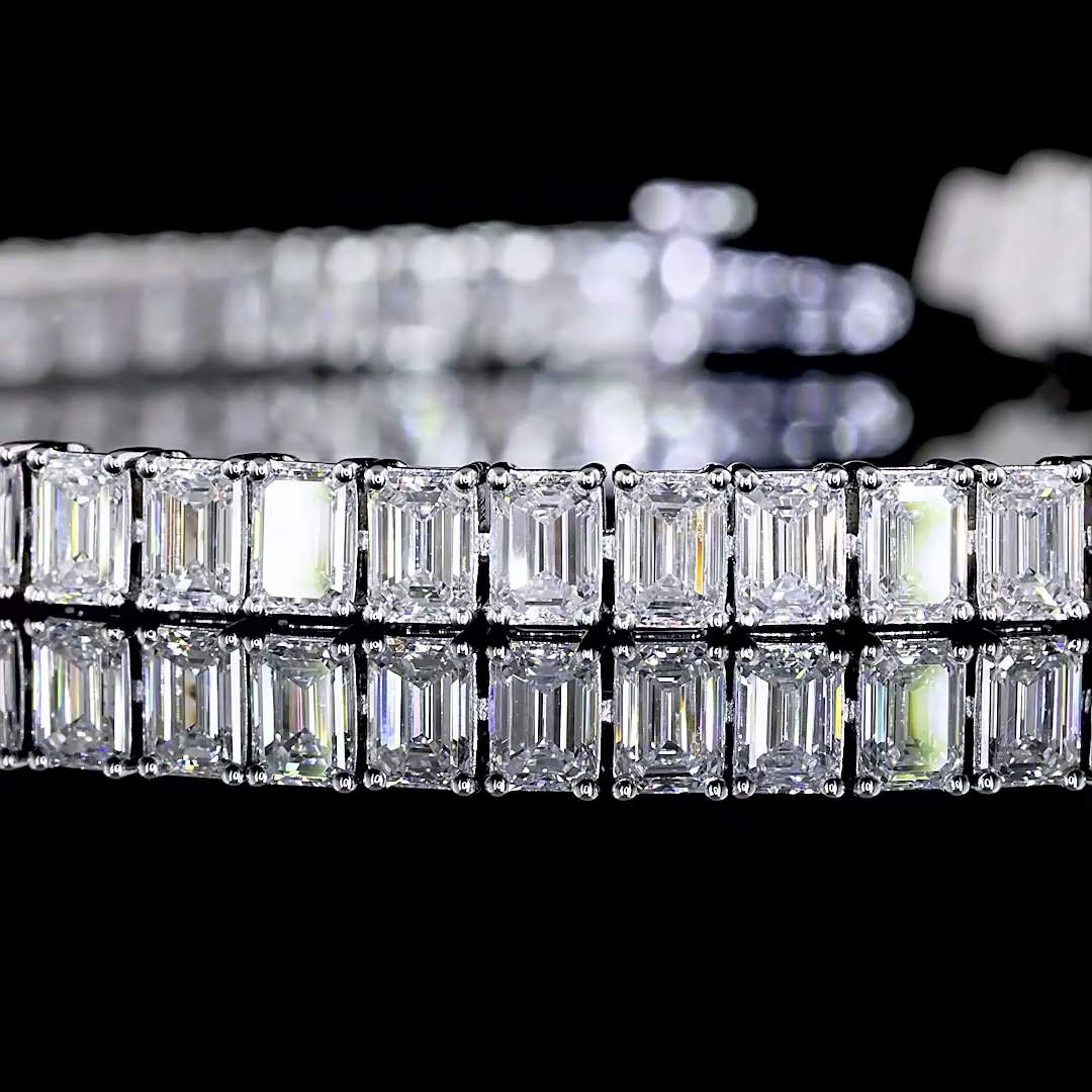 Lab-Grown 9.89 Carat Emerald E-VS Diamond 14K White Gold Tennis Bracelet