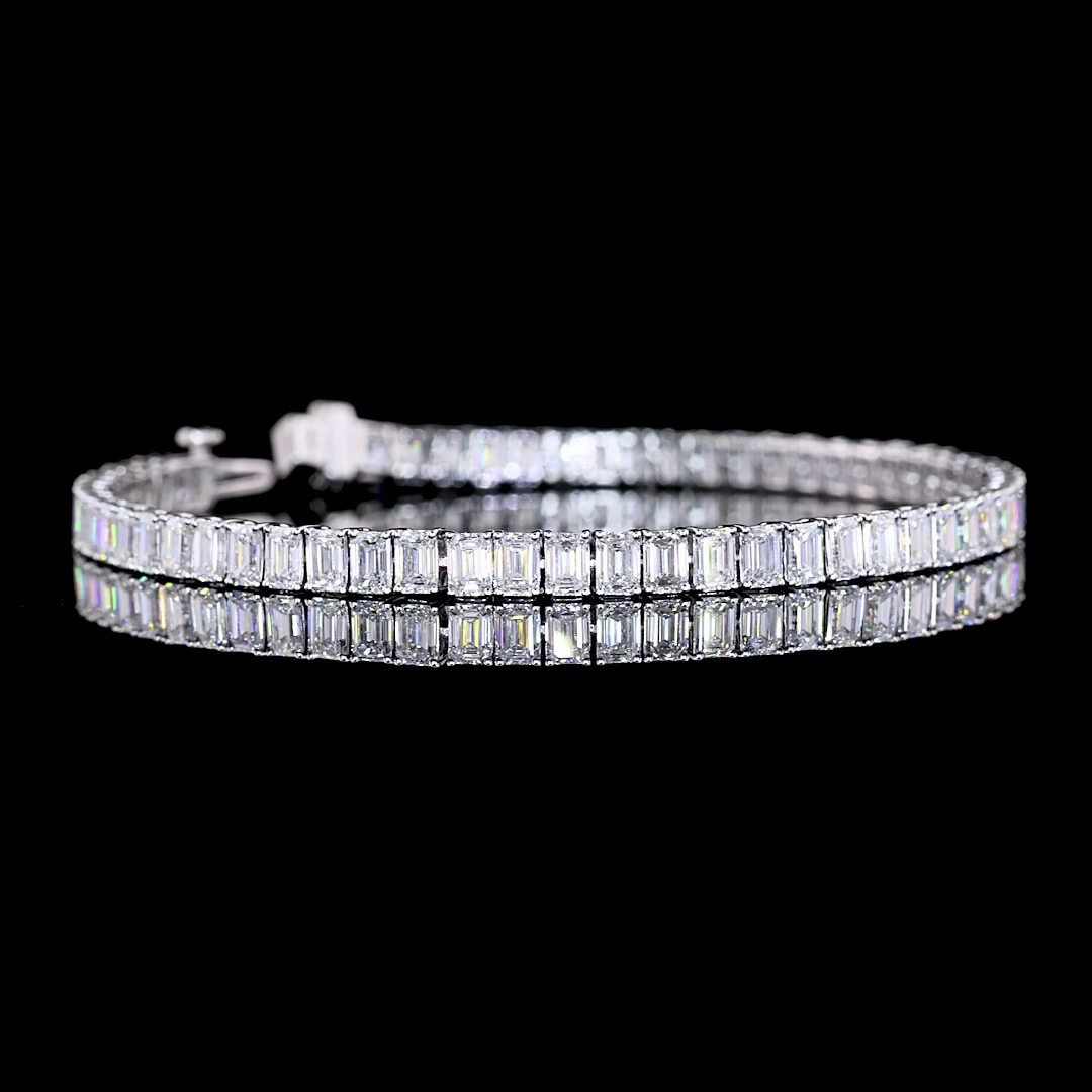 Lab-Grown 9.76 Carat Emerald E-VS Diamond 14K White Gold Tennis Bracelet