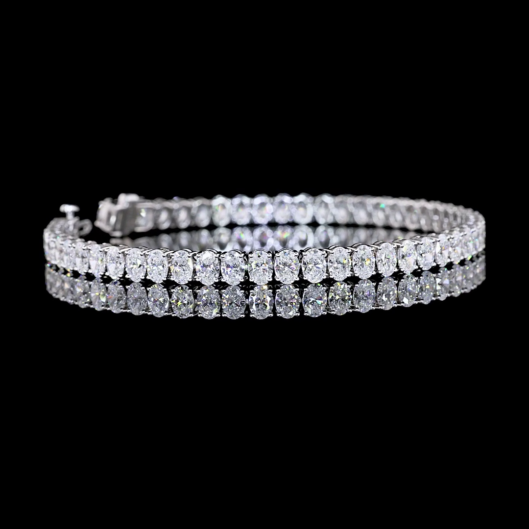 Lab-Grown 9.12 Carat Oval E-VS Diamond 14K White Gold Tennis Bracelet