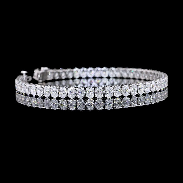 Lab-Grown 9.12 Carat Oval E-VS Diamond 14K White Gold Tennis Bracelet